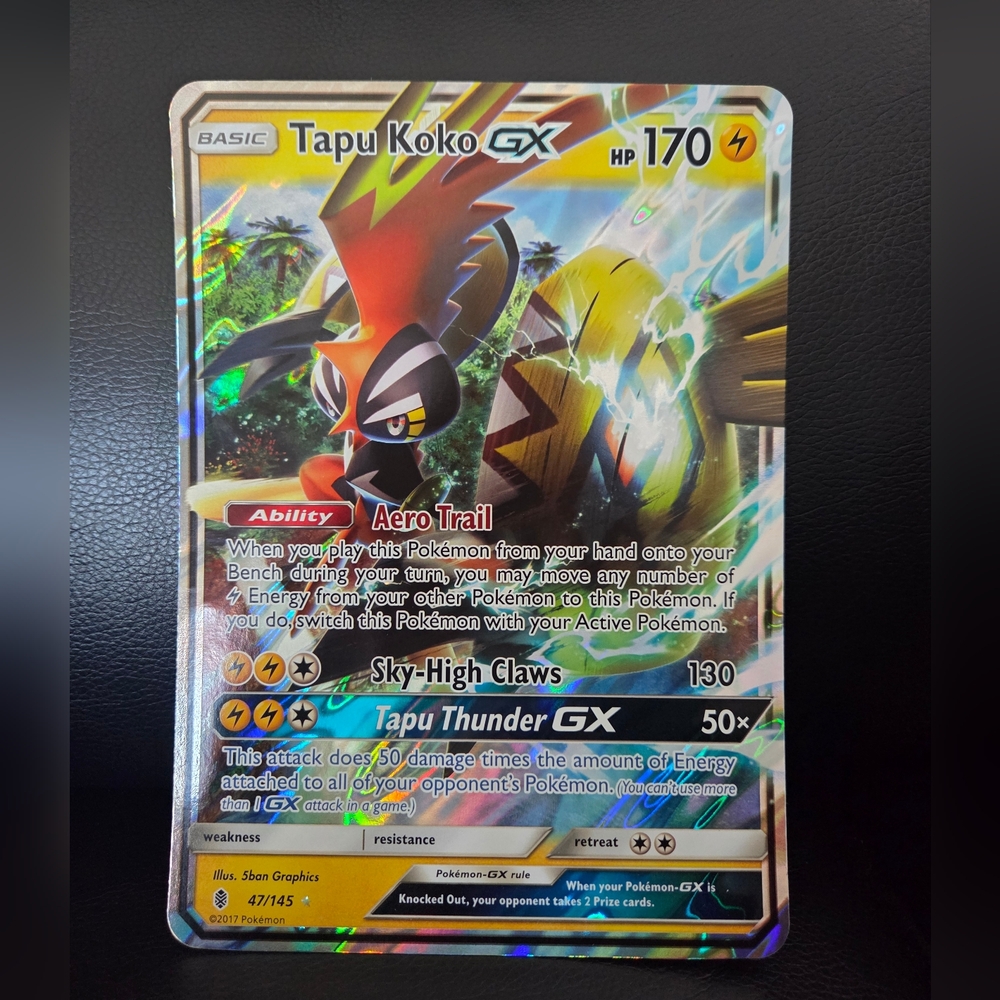 Jumbo Pokemon Trading Card Tapu Koko-GX - 47/145 Ultra Rare Guardians Rising